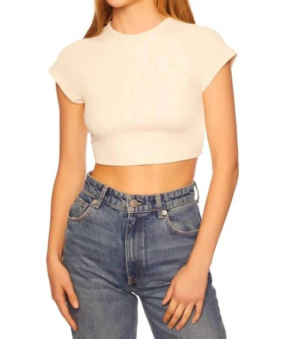 NEW SUSANA MONACO rib short sleeve top in belgian creme
